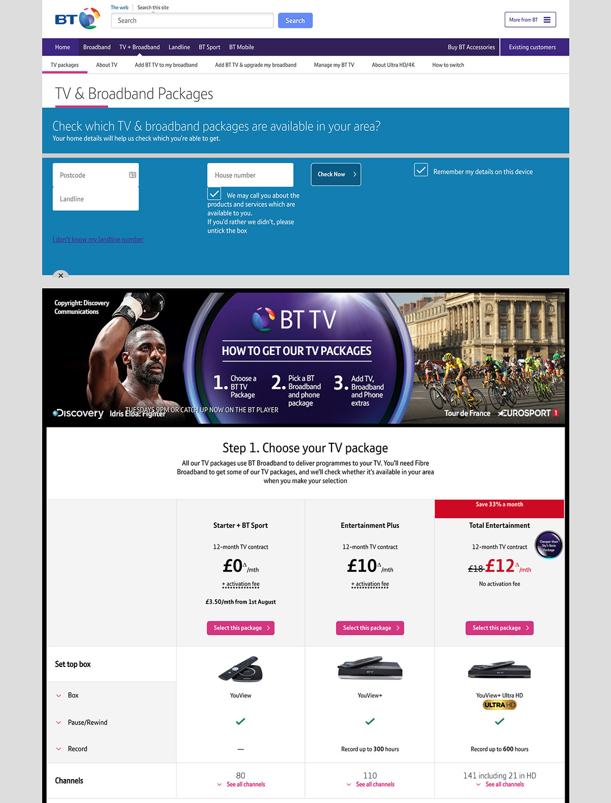 BT Sport - Get sport on TV webpage screenshot